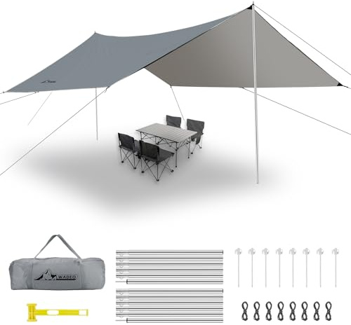 WADEO Telo da Campeggio con Pali, Telo Impermeabile Resistente per Sopravvivenza, Copertura Antipioggia per Amaca, Rifugio da Esterno per Campeggio, Escursionismo, Festival (Grigio)