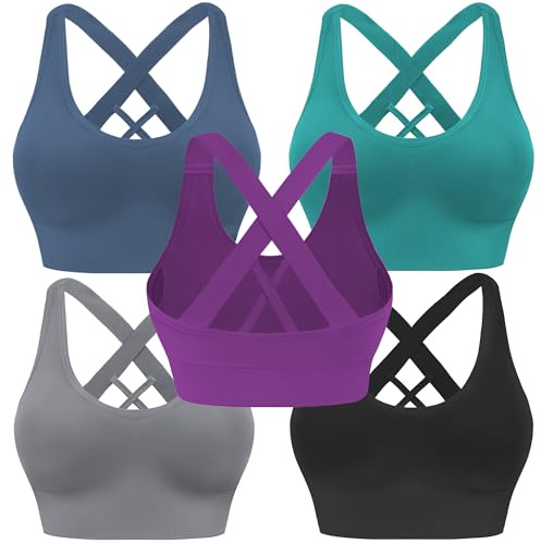 Evercute Sport-bh med korsad rygg, vadderad, beskuren bh med band, för yoga, träning, fitness, för lågintensitetsträning