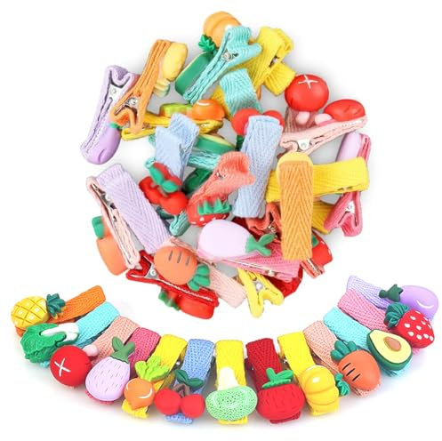 BZKSER Barrette Cheveux Fille - 26pcs epingles Cheveux Pinces Cheveux Bébé Fille Pinces en Tissu Faites Main Pinces Cheveux Colorées Pinces Cheveux pour Enfants Petites Pinces Cheveux De Fruits Animé