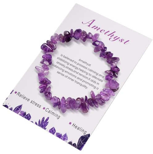 Onperpoe Crystal Amethyst Bracelet Healing Anxiety Bracelets for Women Natural Stone Bead Bracelet Stretch Adjustable Gemstone Beaded Bracelets Rose Quartz Jewelry