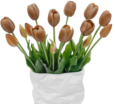 LINSIE 15 st konstgjorda blommor tulpaner äkta beröring latex plast mjuka falska buketter för fest, bröllop, hem, rum, trädgårdsdekor