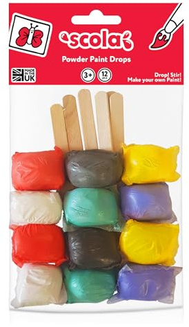 Scola Powder Colour Paints Drops, 12 Assorted Colours, Create Your Own Paint, Craft Projects, Sponge Painting, Finger Painting for Children