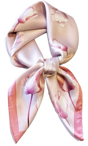 Clysoru Scarfs For Women Vibrant Colors Scarves Lightweight And Silky Square Scarf 27.5 * 27.5 in (Pink lily)