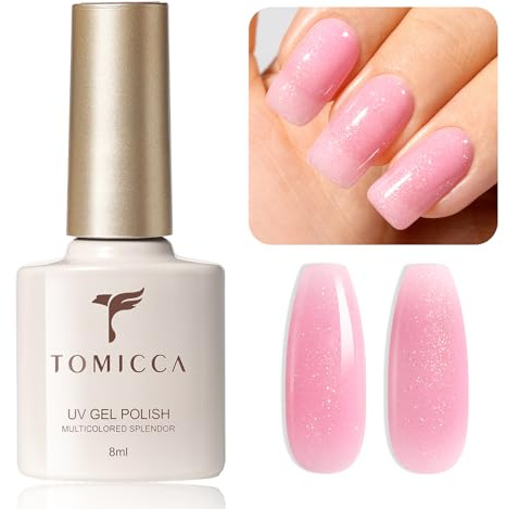 TOMICCA Vernis Semi Permanent Pailleté Pink Rose Clair, Soak Off Vernis Gel UV LED Gel Cadeau Pour Salon de Manucure DIY Home, 8ML