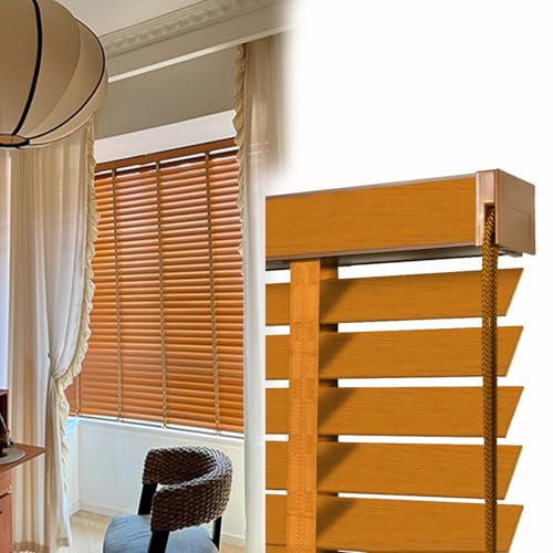 Venetian Blinds For Indoor Window 45cm 65cm 80cm 90cm 120cm 140cm 155cm 160cm Wood Horizontal Blind For Bathroom Bedroom Door Windows 50MM Slats Wooden Privacy Shades(Walnut)