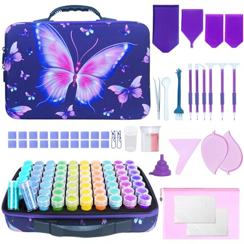 Dazhtu Diamond Art Storage Boxes Kits, 70 Slots Diamond Painting Storage Containers, Portable Diamond Painting Accessories and Tools Kit for Bead Organization and Storage, Jewelry Beads