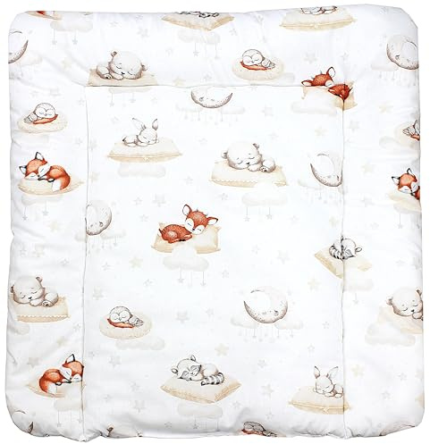 TupTam Colchón para Cambiador para Bebés Niños y Niñas, Bebés animales dormidos/Beige, 70 x 60 cm