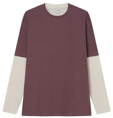 SPRINGFIELD Camiseta Básica Cuadrada L/S De Doble Manga con Bordado De Árbol En El Bajo, Corinto, L