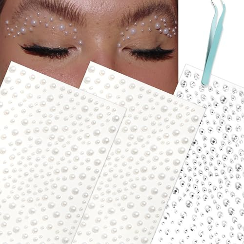 NOOEPC Face Gems Self Adhesive Face Gems and Pearls for Makeup, Festival Jewels, Hair Gems, Rhinestone Stickers for Face, Eye, Makeup,Crafts 3/4/5/6 mm Halloween Face Makeup Face Glitter