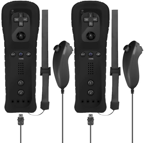 Leikurvo 2er Set Wii-Fernbedienung Gamecontroller, Controller Remote mit Nunchuck Controller für Vernbedinung Remote Plus Ersatz Kontroller Jostick Game Handle für Wii/WiiU Konsole(Schwarz)