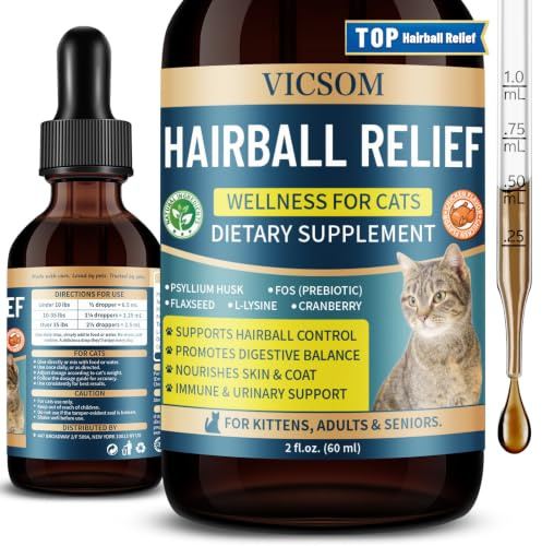 VICSOM Hairball Remedy for Cats Hairball Treatment, Hair Ball Relief for Cats, Furball Remedy Support Digestion, Prevent & Remove Hairballs, Natural Remove Hairballs - Chicken Flavor, 2 fl oz