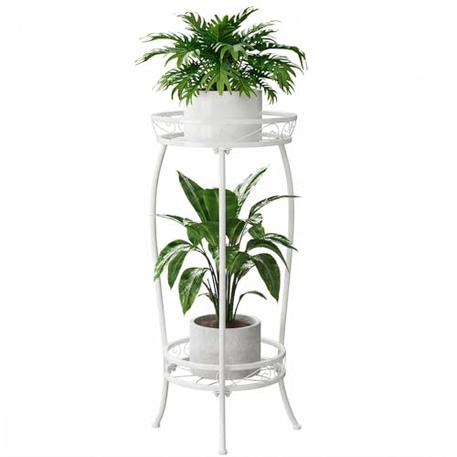 Bamworld Soporte para flores de metal, soporte para plantas, taburete de flores blanco, decoración para interiores (30x30x70 cm)