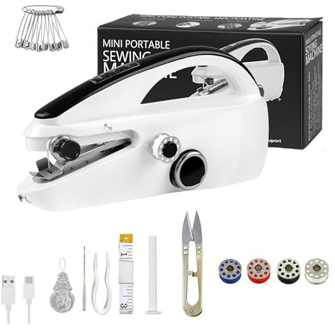 AURIVEE Machine à Coudre Manuelle Double Alimentation – Mini Machine Portable, 375 PPM, avec Kit de Couture pour Débutants & Maison