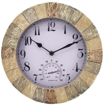 Uanqfegy Reloj de Pared Colgante con termómetro, Reloj de jardín al Aire Libre Impermeable de 10 Pulgadas, decoración del hogar Retro