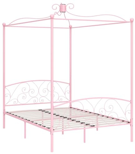 Fecpoo WGYHOME Himmelssäng rosa, 120 x 200 cm, metallram med ribbotten, upphängningsmöjlighet för gardiner eller myggnät