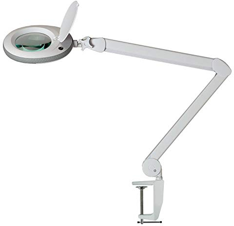 Lumeno LED Lampe loupe 7213GR avec lentille en verre de 127 mm, lampe de travail, convient pour cosmétique, les bricoleurs, aide à la lecture lampe grossissante, 3 dioptries Gris