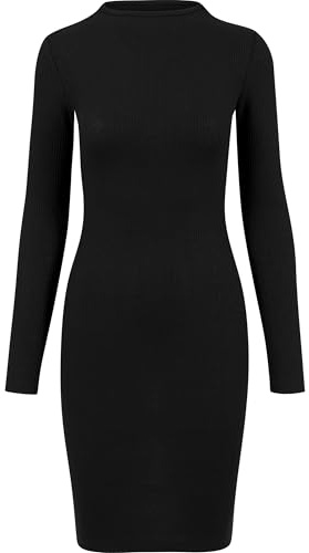 Urban Classics Ladies Rib Dress Donna Miniabito Nero 54% Viscosa, 43% Poliestere, 3% elasthane