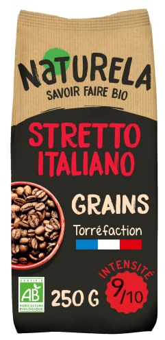 NATURELA - Café Grains Bio - Café Stretto Italiano - Torréfaction Lente - Fabriqué En France - 250 G