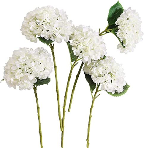 PARTY JOY 5 PCS Fake Flowers, Hydrangea Artificial Flowers, Garden Decorations, For Wedding Home Party Centerpiece, White
