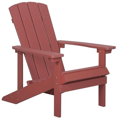 Beliani Garden Chair Red Plastic Wood With Backrest, Adirondack