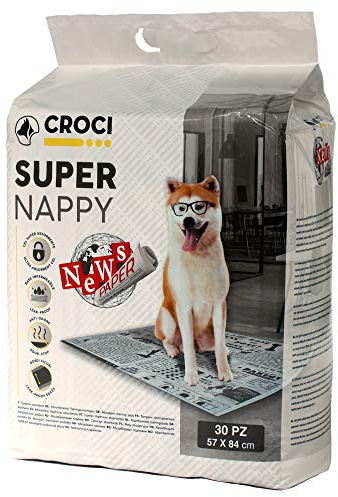 Croci Super Nappy Newspaper - Tappetini Igienici per Cani 57x84 cm 30 pz - Traverse Cani e Animali Domestici, per Pipi Cane e Gatto Ultra Assorbenti Usa e Getta, Antistrappo e Antiodore