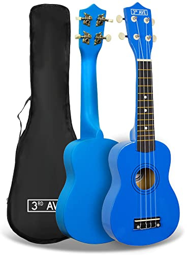 3rd Avenue Soprano Ukulele Beginner 21 Inch 4 Nylon Strings with Free Uke Bag – Blue – FREE 1 Month Online Lessons