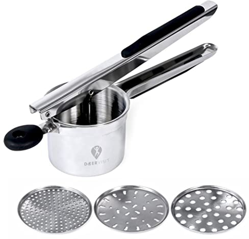 Potato Ricer Stainless Steel by DOERVISIT – The Product Contain Catches That Ensure The Fineness Discs Will not dislodged When The Handle is Lifted up. – Potato Ricer for Smooth Creamy Mashed