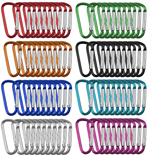 TIMESETL 80 Stück Mini Karabinerhaken Schlüsselanhänger aus Aluminiumlegierung, Sicherheitskarabiner für Reisen und Klettern, Verschluss 5