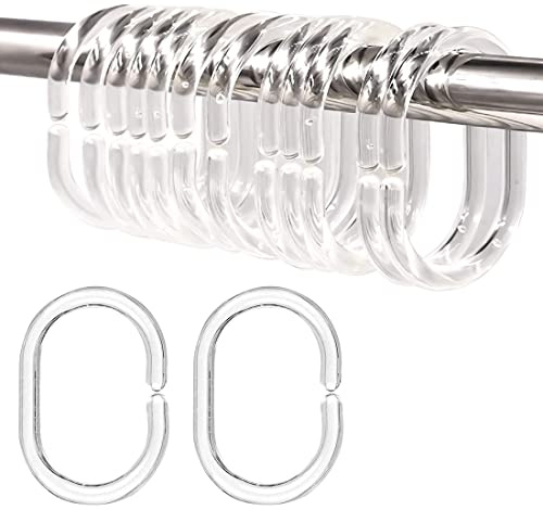 Clyhon 12 Pièces Anneau De Rideau Transparent, Anneau De Douche en Plastique, Anneau De Rideau De Douche en Forme De C, Anneau De Suspension De Rideau, Adapté À La Salle De Bain