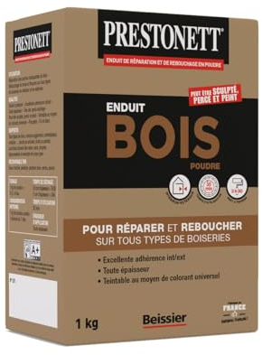 Enduit de Rebouchage Bois PRESTONETT REPARATION BOIS en Poudre en Boîte 1 KG pour Intérieur et Extérieur