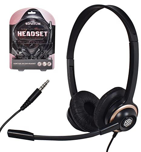 Sonitum Headset with Microphone - Noise Canceling Computer Headset for Office, Meetings, Chat- Comfortable Over-Ear PC Headphones with Rotating Mic- 3.5 Jack for Universal Connectivity (1 Pack)