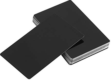 Förpackning med 50 tomma visitkort, lasergraverade visitkort 0,4 mm aluminium smidiga företagsnamn kort runt hörn (svart)