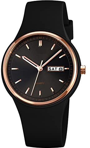 GBB Women's Simple Quartz Analog Watch with Silicone Band Big Face Waterproof Sport Ladies Wrist Watch Fashion Casual Watches for Young Women Lady Girls (Black)