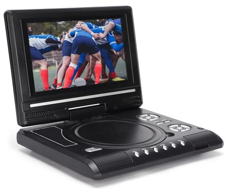 Reproductor de DVD Portátil de 8,5 con Pantalla Giratoria de 6,8, Batería Recargable de 5 Horas, Reproductor de DVD para Coche, Compatible con CD/DVD/Tarjeta SD/USB (Enchufe