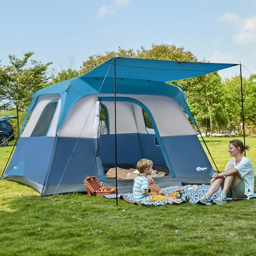 Portal 6 Person Cabin Tent for Camping with Porch, Family Waterproof Camping Tent with Rainfly and Carry Bag, 76 Tall Outdoor Tents for Camping