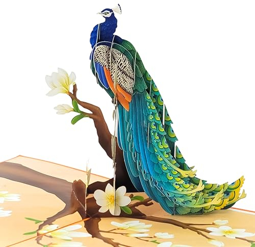 Peacock Glory Pop Up Card - Authentic 3D Birthday Greeting for Women & Men