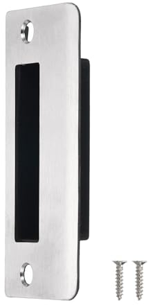 sourcing map Placa de Refuerzo para Puerta, 90mm x 40mm, Acero Inoxidable 201, Placa de Cierre de Cerrojo para Marco de Puerta, Plateado