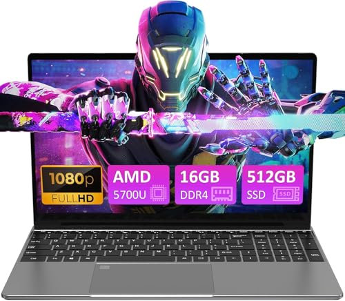 Auusda Gaming Laptop, 16GB DDR4 RAM 512GB M2 PCIe NVMe SSD, AMD Ryzen7 5700U CPU, 15.6 Zoll Full HD Notebook, Tastatur mit Hintergrundbeleuchtung,Fingerprint Reader,HDMI,USB-C,Thin and Light Laptop