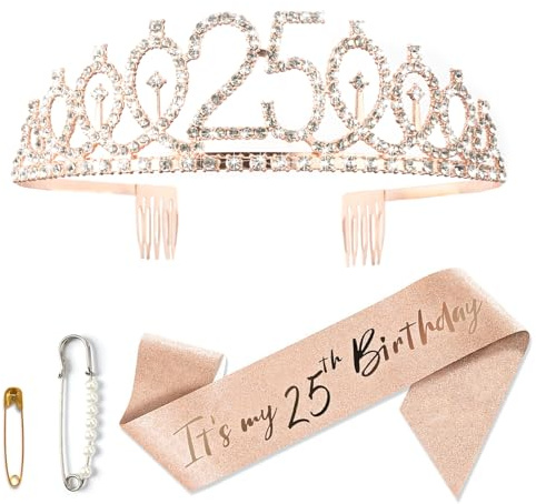 25 Anni Corona Compleanno E Fascia Compleanno, Decorazioni Compleannos Donna, Fascia Miss, Bomboniere per Feste Di Compleannos, Porta Un Divertimento Senza Fine Alla Tua Festa Di Compleannoss
