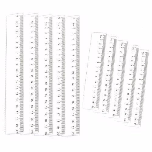 MAEXUS Förpackning med 10 linjaler, 15 cm och 20 cm, genomskinlig, okrossbar, barnvänlig, perfekt för skolor, kontor och hem