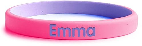 gutmarkiert – Personalisierbares SOS-Armband für Kinder aus Silikon, graviert mit Name & Telefonnummer – wasserdichtes Notfallarmband für Kinder, besonders langlebig – Neon Pink-Lila