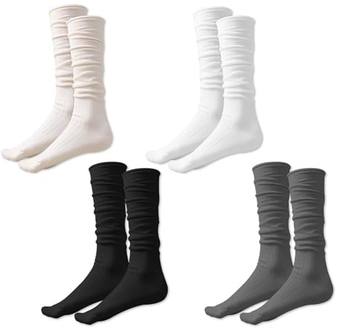 DUGEGAYL Calzini Lunghi da Donna，Set da 4 Calze Lunghe per Donna, Calzettoni da Comodi e Versatili， Morbidi Ragazza Scrunch Calzettoni Calzini Lavorati a Maglia al Ginocchio Impilabili per Stivali