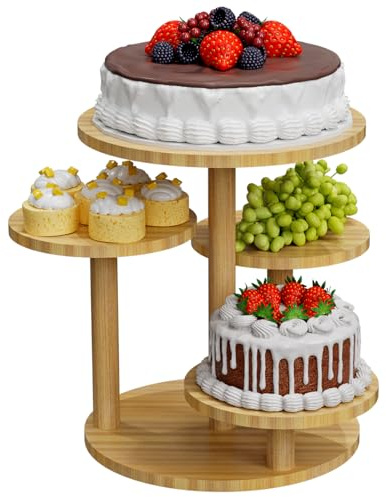 NEYCIL Cupcake Stand, 4-Tier Dessert Stand for 30 Cupcakes, Round Wood Tower Display Premium Holder Dessert Tree Tower for Christmas Birthday Weddings Party Decor, Serving Tray, Natural Colour
