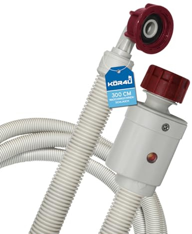 kör4u Tuyau de machine à laver avec soupape de sécurité 3/4 – 300 cm, pression de travail max. 20 bar pour une connexion sûre aux machines à laver, protection anti-retour