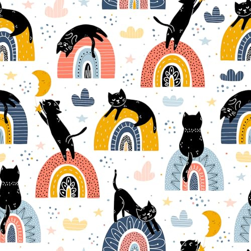 VEELIKE Papel Pintado Infantil Arco Iris Gatitos Papel Pintado Pared Gatos Negro 44,5 cm × 300 cm Lindo Gatos Fotomural Decorativos Pared Infantil Habitación de Juegos Casa de Muñecas Guardería