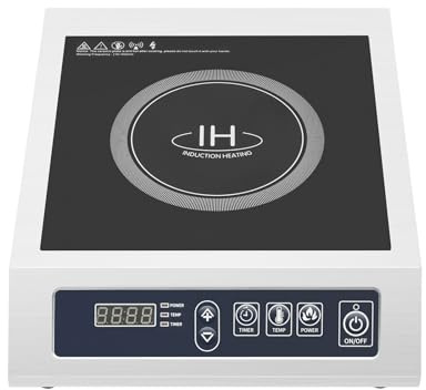Placa de inducción individual, placa eléctrica de inducción con múltiples ajustes, 10 niveles de temperatura, con protección contra sobrecalentamiento, para cocinas domésticas, hoteles, restaurantes