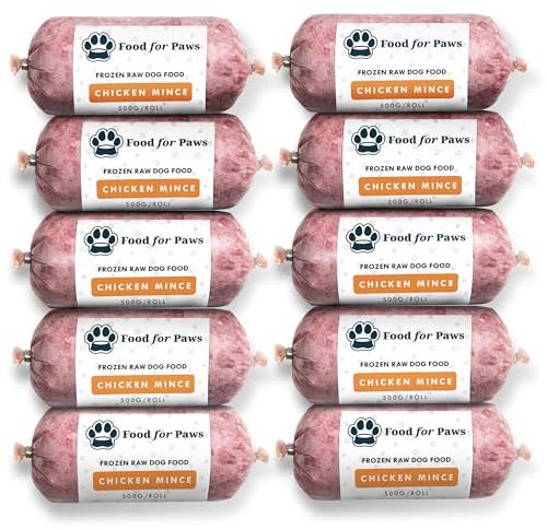 Food For Paws – Frozen Chicken Mince Raw Dog Food – 100% Natural High-Protein, Grain-Free Diet for Dogs – 4.5KG Box (9 × 500g) – Wet Raw Food for Dogs & Puppies – Perfect Dog Meal