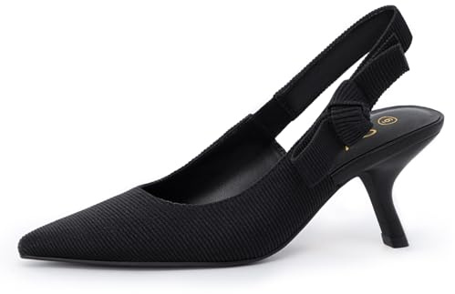 Athlefit Women's Slingback Kitten Heels Closed Pointed Toe Bowknot Pumps Dress Shoes for Work Wedding Dancing Party, Black, Size 8.5, AD01654