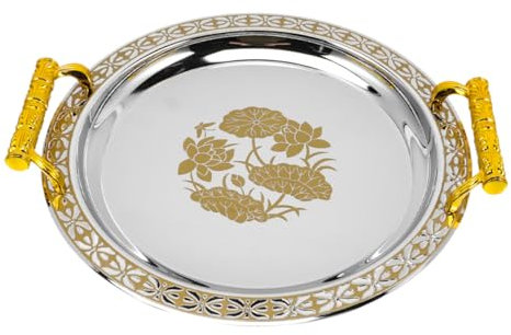 Holibanna Bandeja Dorado Redonda Para Servir Postres De Secos Bandeja Hogar Para Eventos De Aperitivos y Comidas