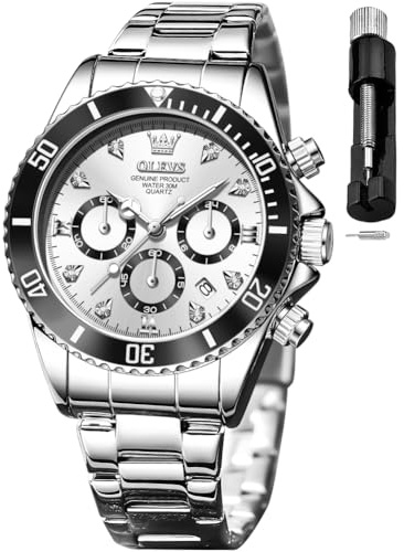 OLEVS Silver Watches for Women Chronograph Analog Business Ladies Watch Multifunction Diamond Stainless Steel Waterproof Quartz Watch